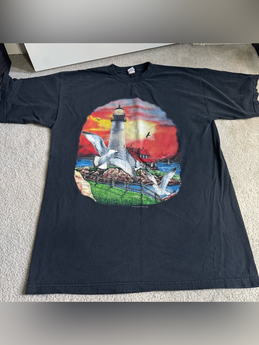 Vintage Gaziani Creative Apparel Concepts Lighthouse Seagulls Beach Graphic T-Sh